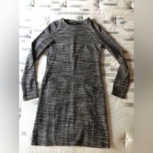 Long tall sally size 6 tweed dress sheath fitted lined gray white pattern